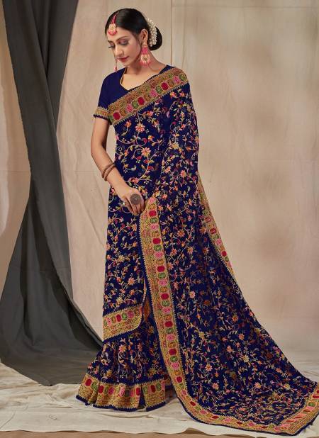 Navy Blue Colour SATRANGI KASHMIRI New Exclusive Wear Georgette Stylish Latest Heavy Designer Saree Collection 5795